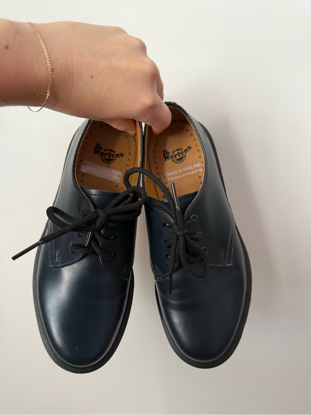 Dr. Martens Navy 3-Eye Plain Toe Lace-Up Flats Derby Shoe (MADE IN UK)